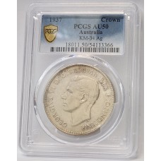 AUSTRALIA 1937 . CROWN . PCGS AU50